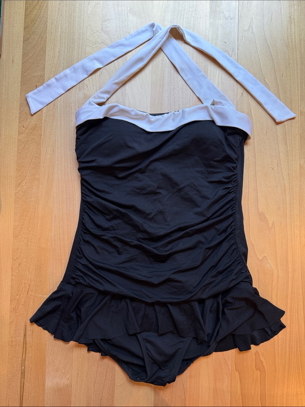 Ralph Lauren Black One-Piece Halter Swimsuit with White Trim